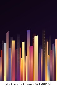 colorful skyscrapers against the night sky, vector illustration, vertical orientation