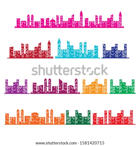Colorful skyscrapers set icon vector on white background
