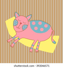 colorful sleeping cat vector Illustration. 