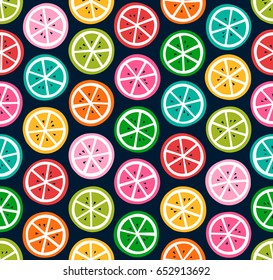 Colorful sliced citrus fruit seamless pattern background