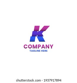 Colorful sliced letter K monogram initial logo with shadow in white background