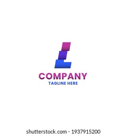 Colorful sliced letter L monogram initial logo with shadow in white background