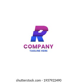 Colorful sliced letter R monogram initial logo with shadow in white background