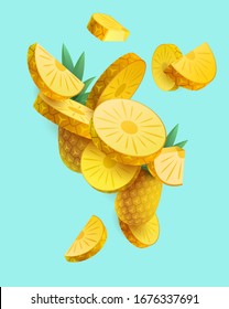 Colorful sliced ripe pineapple. Stylized illustration.