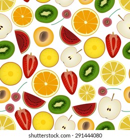 colorful sliced various fruit summer seamless pattern eps10