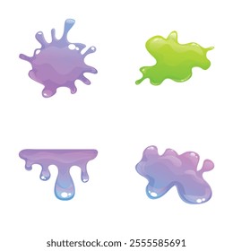 Colorful slime icons set cartoon vector. Various dripping slime stain. Jelly stain