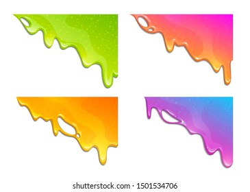 Colorful slimy dribbles. Slime drops on the corner, web banner template. Vector illustration.