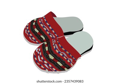 Colorful slippers isolated on white background. Traditional bulgarian fabric.