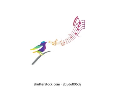 A colorful small bird is singing