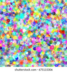Colorful small circles, like confetti. Festive colors. Abstract vector background. Seamless pattern for fabric, wrapping, home decor, greeting card
