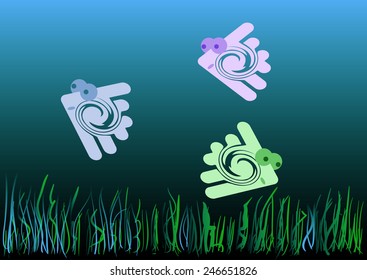 Colorful small fishes under water against seaweed