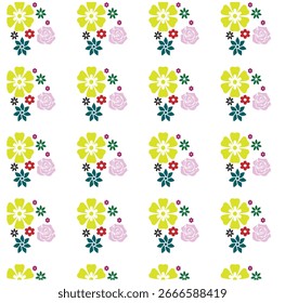 Ilustração padrão pequeno floral colorida sem emenda
Padrão de flor sem costura brilhante e brincalhão com flores coloridas, ideal para embrulhar papel, tecido e projetos de design decorativos.