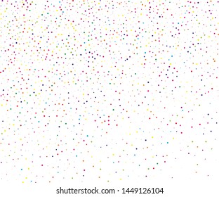 Colorful small and large dots, circles, stipples on white background. Confetti Pattern to create textured surfaces. Vector illustration. 