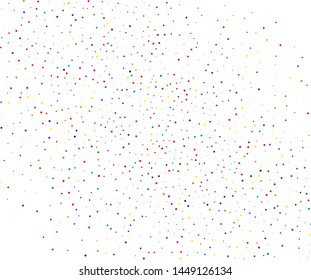 Colorful small and large dots, circles, stipples on white background. Confetti Pattern to create textured surfaces. Vector illustration. 