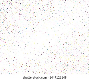 Colorful small and large dots, circles, stipples on white background. Confetti Pattern to create textured surfaces. Vector illustration. 