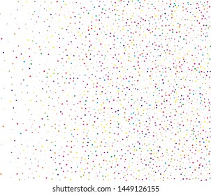 Colorful small and large dots, circles, stipples on white background. Confetti Pattern to create textured surfaces. Vector illustration. 