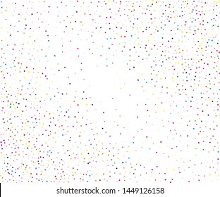 Colorful small and large dots, circles, stipples on white background. Confetti Pattern to create textured surfaces. Vector illustration. 