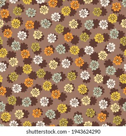 Colorful Small Scale Hand-Drawn Floral Vector Seamless Pattern. Retro 70s Style Nostalgic Fashion Textile Bold Background. Summer Resort Print. Ditsy Daisies. Flower Power