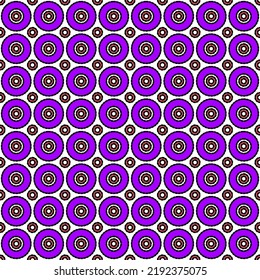 Colorful smaller and bigger circles violet, red and black on white background. Seamless repeatable vector.