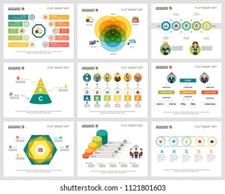 Colorful smart art charts set for presentation slide templates. Business design elements. Teamwork concept can be used for annual report, advertising, flyer layout and banner design.