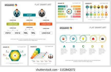 Colorful smart art charts set for presentation slide templates. Business design elements. Teamwork concept can be used for annual report, advertising, flyer layout and banner design.