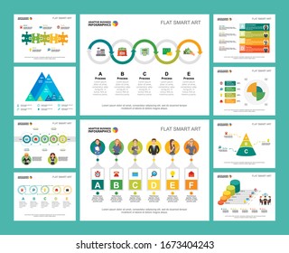 Colorful smart art charts set for presentation slide templates. Business design elements. Teamwork concept can be used for annual report, advertising, flyer layout and banner design.