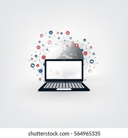 Colorful Smart City, Cloud Computing Design Concept with Icons - Digital Network Connections, Technology Background