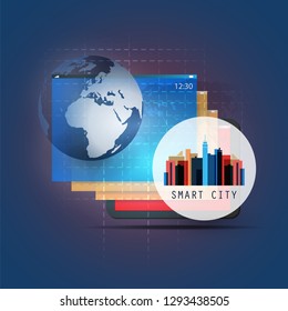 Colorful Smart City Design Concept - Digital Control, Network Connections, Technology Background