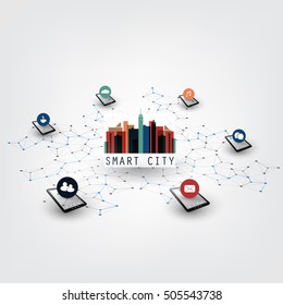 Colorful Smart City Design Concept with Icons