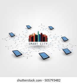 Colorful Smart City Design Concept with Icons