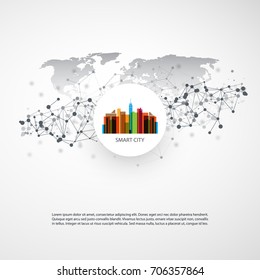 Colorful Smart City Design Concept - Digital Network Connections, Technology Background
