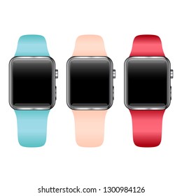 Colorful Smart Watch Smartwatch Vector Icon Illustration Color Set
