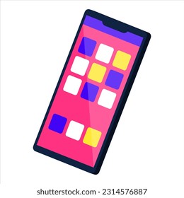 Colorful smartphone with many apps isolated, technology and communication concept