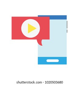 colorful smartphone technology with chat bubble play video