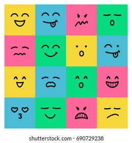 colorful smile cute emoticon emoji set vector illustration