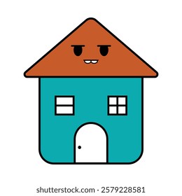 Colorful Smile House Icon. A cheerful house character shows a playful smile.