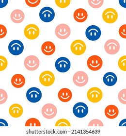Colorful smiley face seamless pattern.