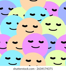 Colorful Smiley Faces with Relaxed Expressions in a Seamless Pattern