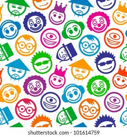 Colorful smiley faces seamless pattern.