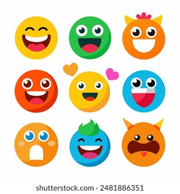 Colorful smiley faces with a variety of expressions and emotions