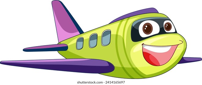 Colorful, smiling airplane with a cartoonish look