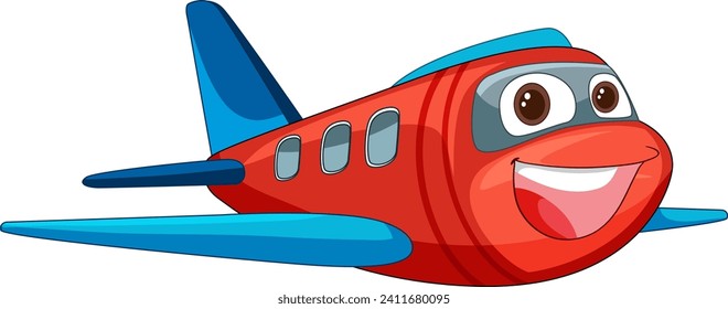 Colorful, smiling airplane character with eyes