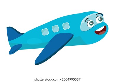 Colorful, smiling airplane character with eyes.
