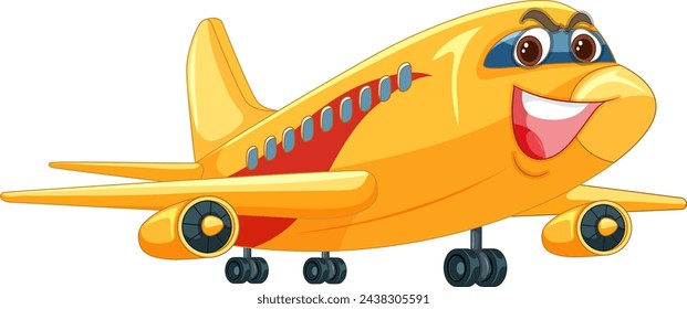 Colorful, smiling airplane with eyes and mouth