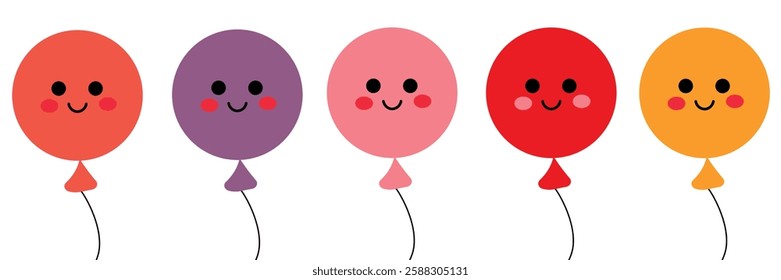 Colorful Smiling Balloons Bringing Cheerful and Positive Vibes to Any Occasion. A delightful illustration of colorful balloons with cheerful expressions, creating an uplifting atmosphere. 