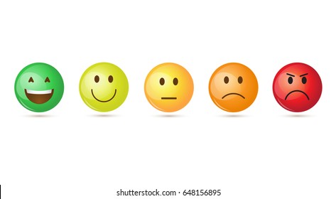 Colorful Smiling Cartoon Face Positive People Emotion Icon Set Vector Illustration