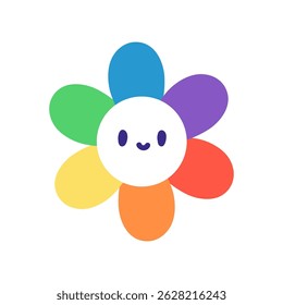Colorful smiling flower with rainbow petals. Hand drawn vector illustration.