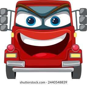 Colorful, smiling monster truck with big eyes