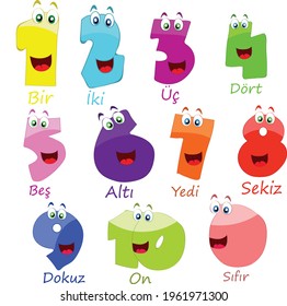 Colorful smiling numbers.Raw numbers from 0 to 10