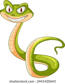 Colorful, smiling snake in a playful vector graphic
